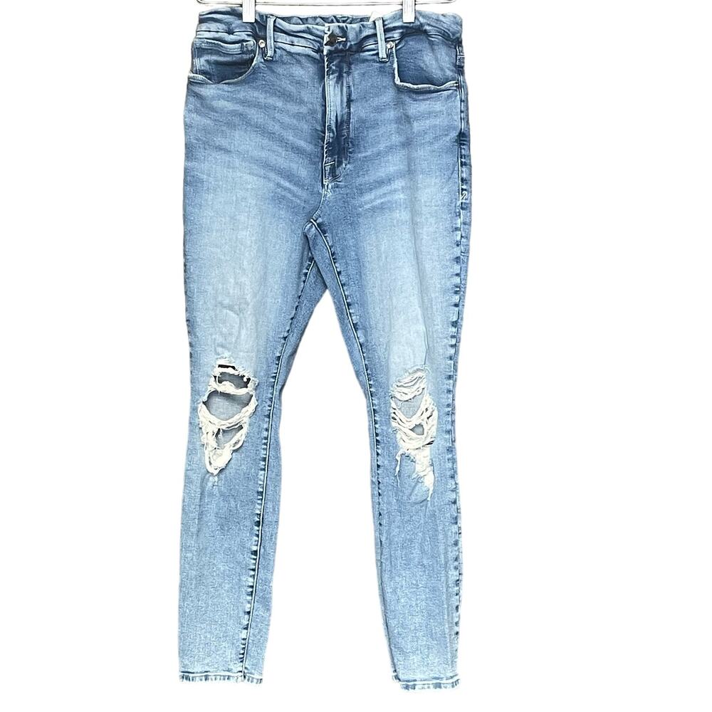 Good American denim blue jeans indigo stretch distressed skinny size 8 / 29